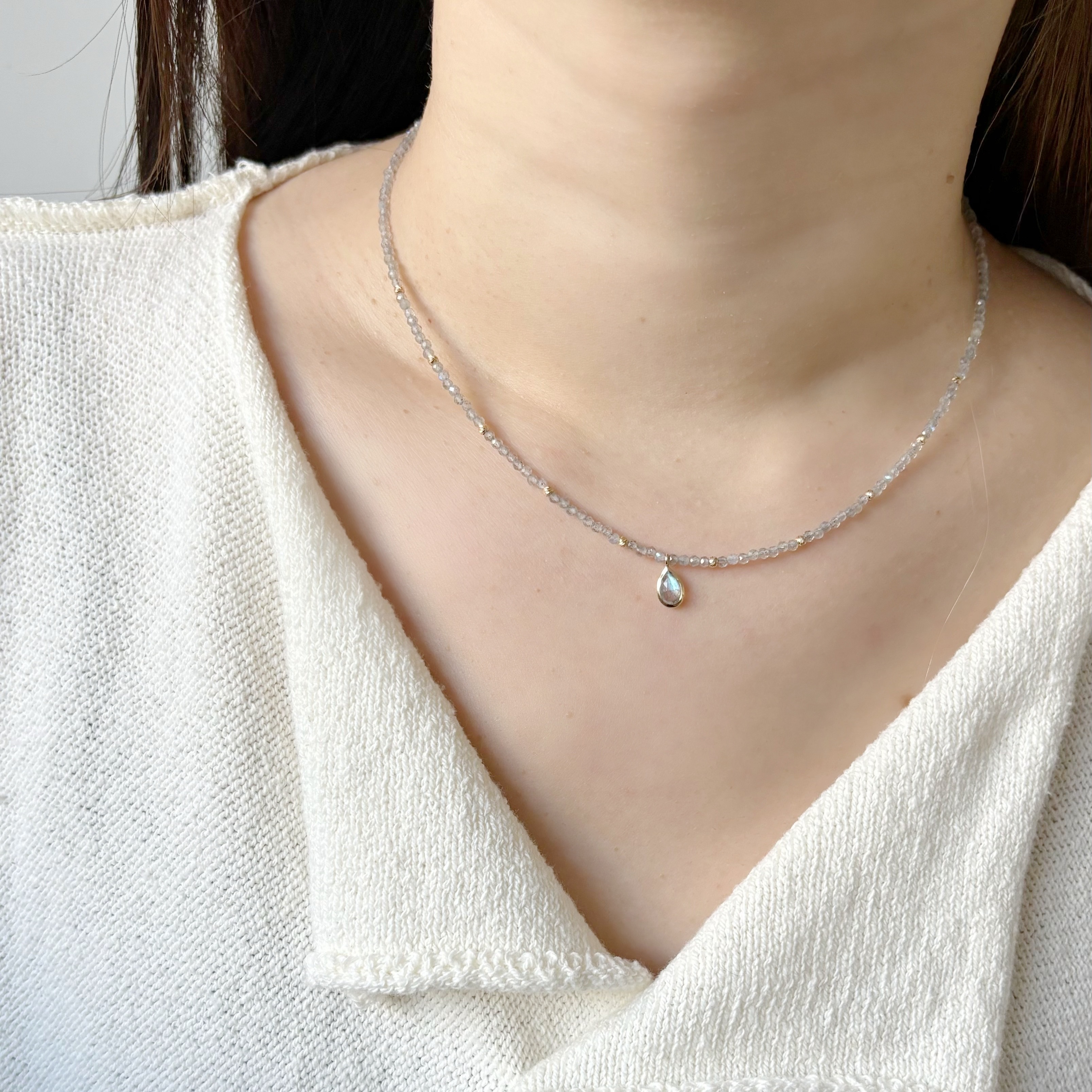 14k拉長石cutting ball水滴項鍊