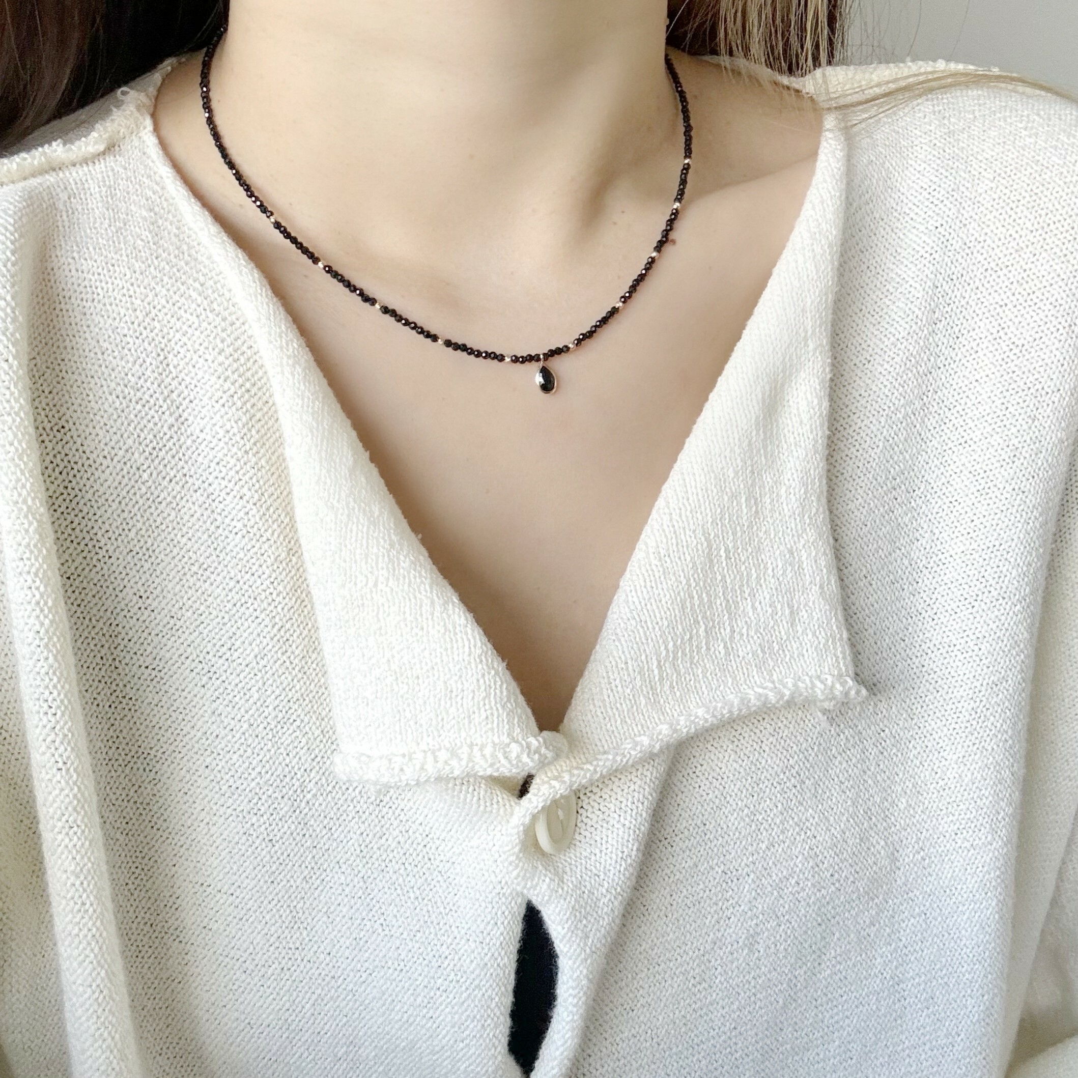 14k黑尖晶cutting ball水滴項鍊