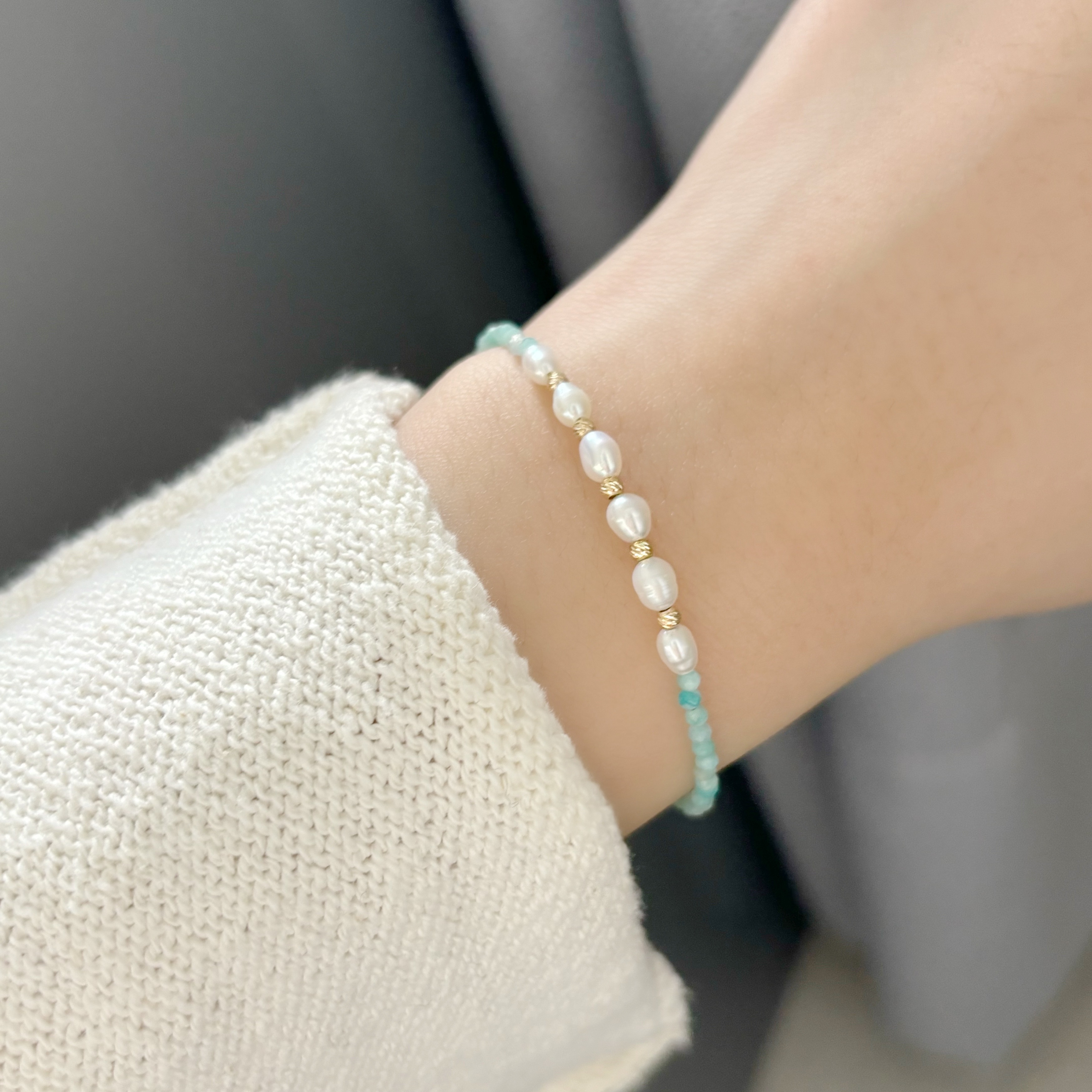 14k天河石米粒手工手環