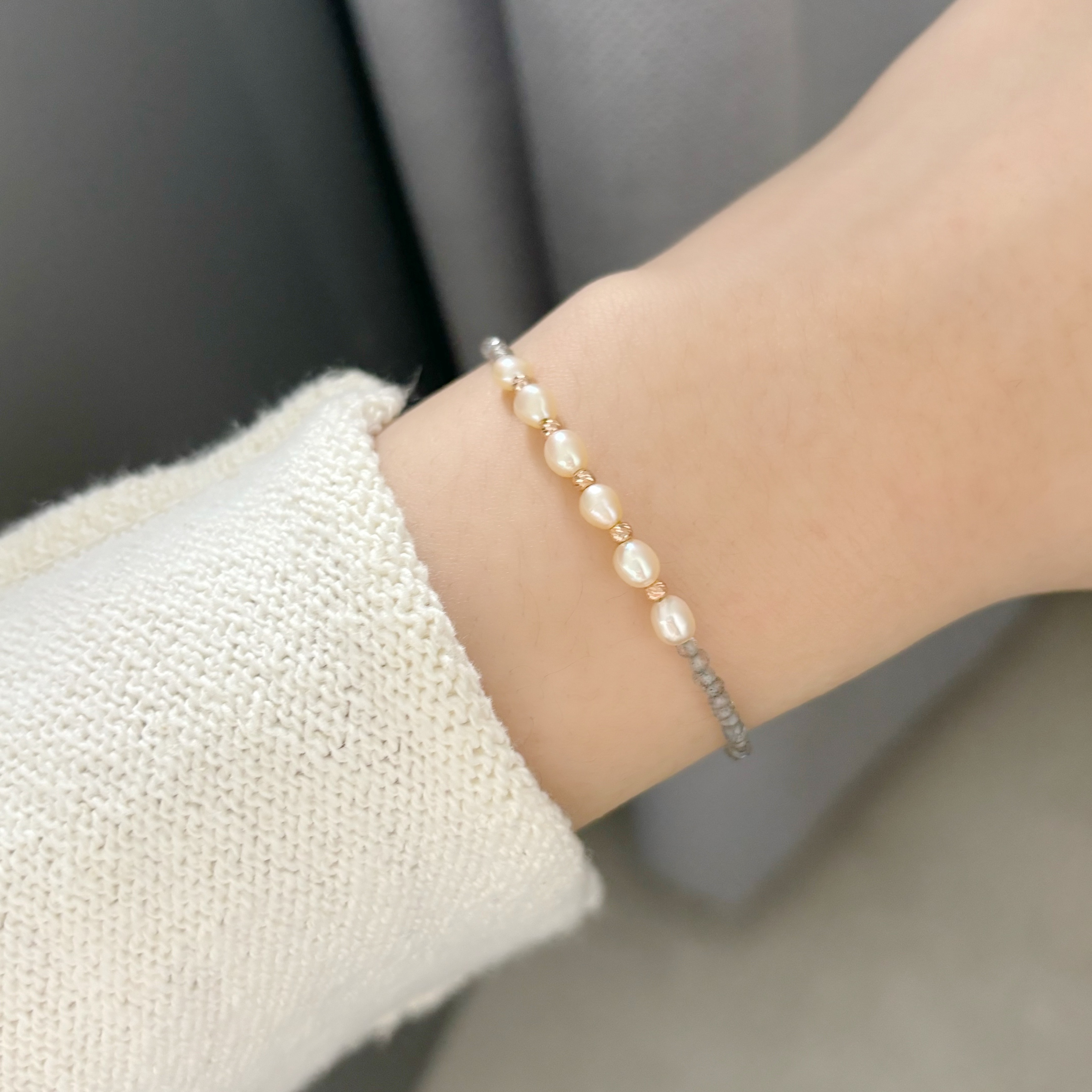 14k拉長石橘米粒手工手環