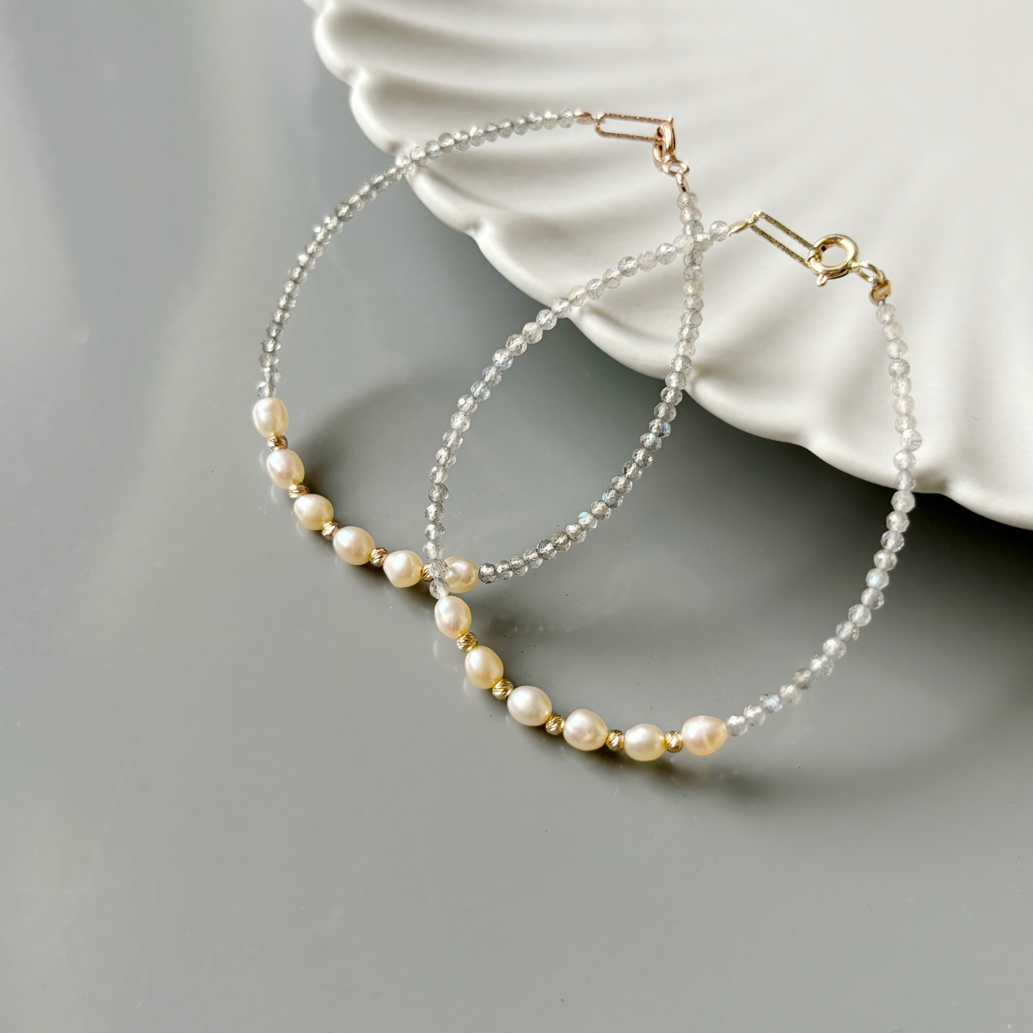 14k拉長石橘米粒手工手環