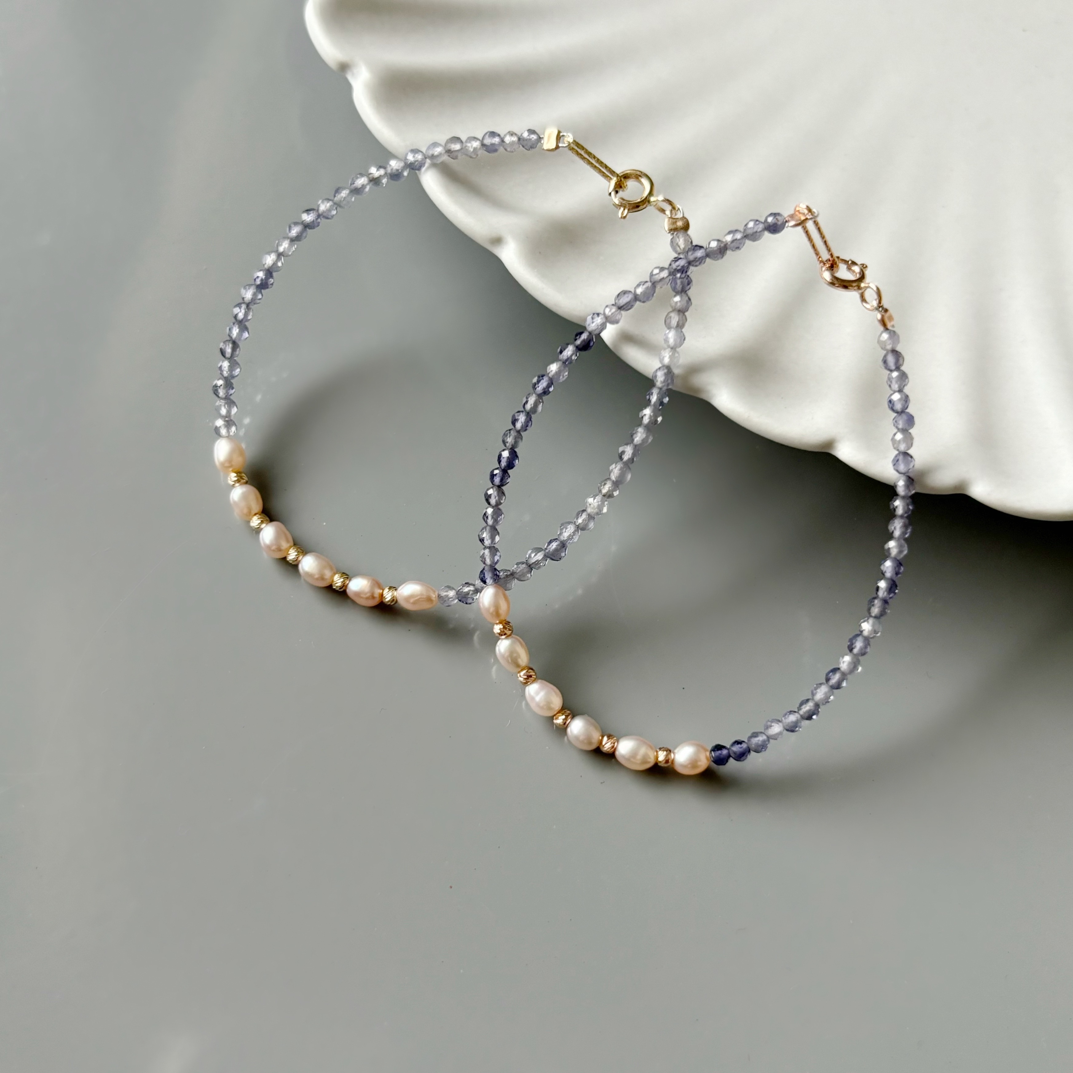 14k菫青石粉米粒手工手環