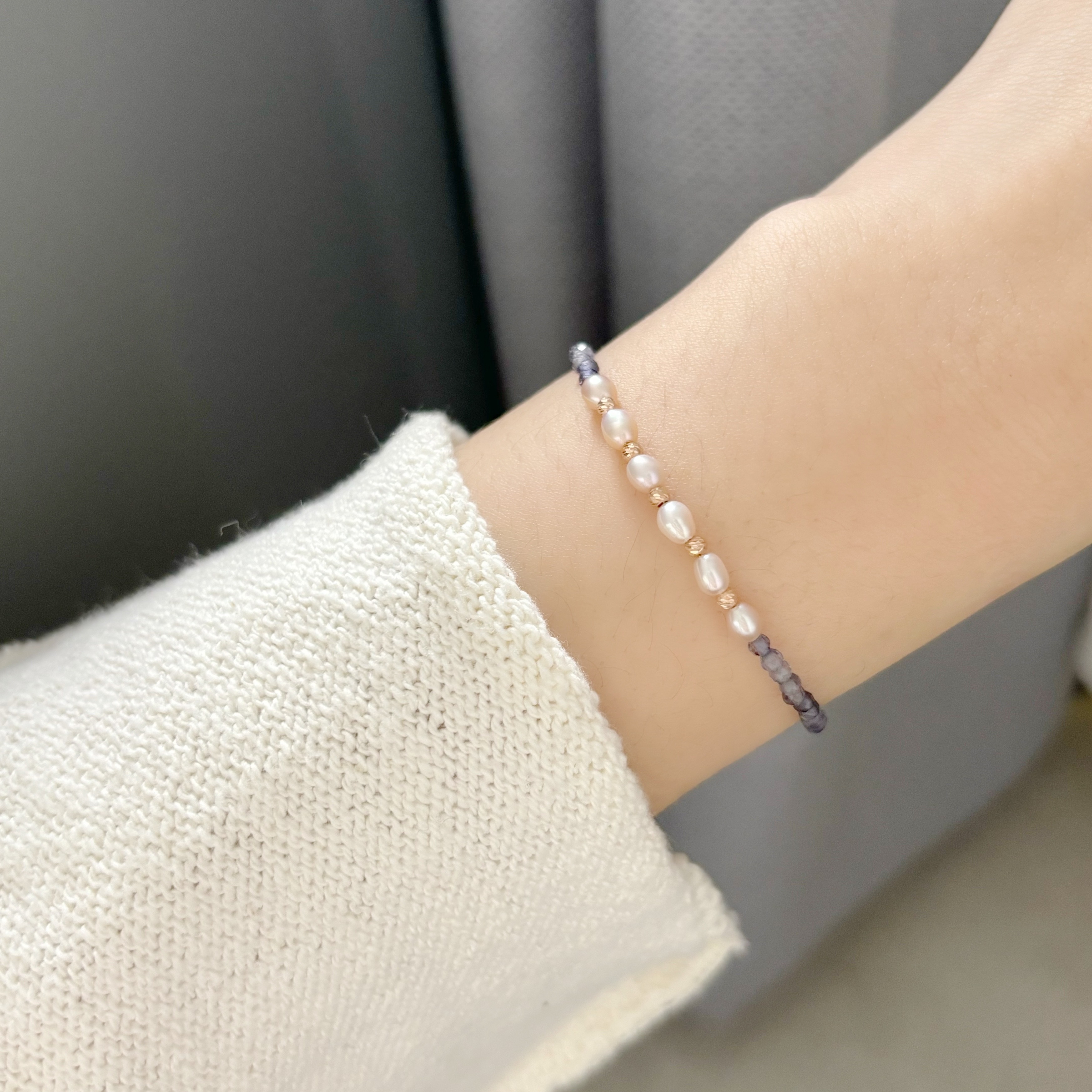 14k菫青石粉米粒手工手環