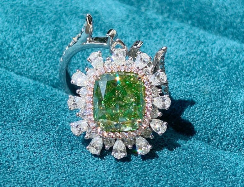 GIA 黃綠鑽鍊套&女戒