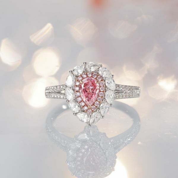 GIA水滴兩戴款粉鑽戒指