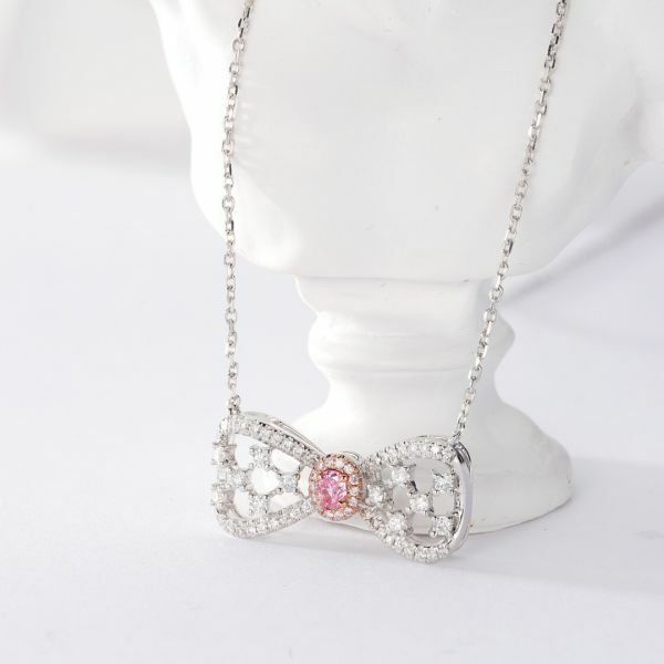 蝴蝶結粉鑽項鏈
