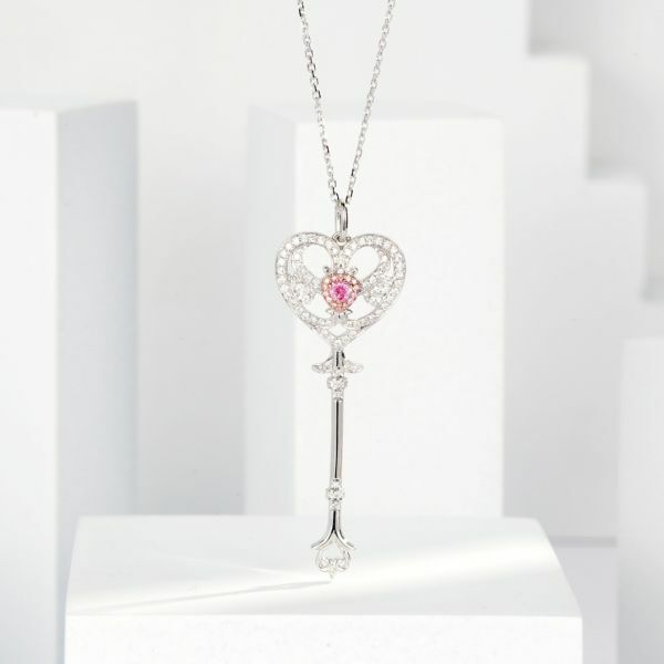 仙女魔法棒愛心粉鑽項鏈