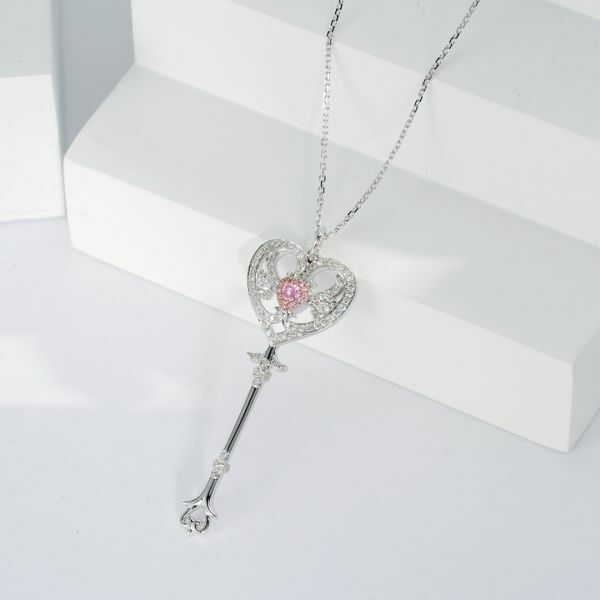 仙女魔法棒愛心粉鑽項鏈