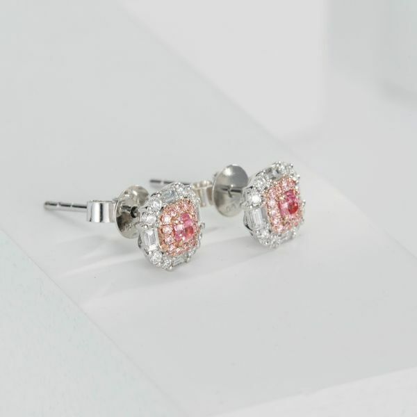 T方鑽圍鑲粉鑽耳釘