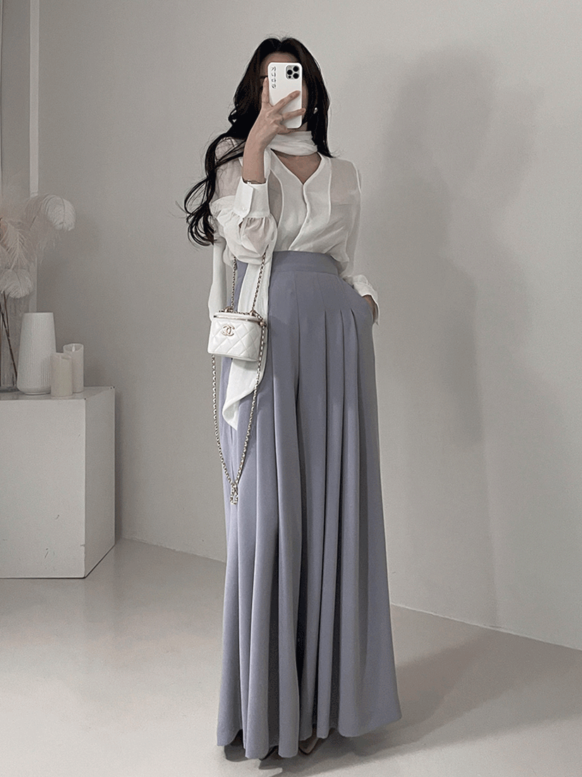 [現貨]高腰百摺長褲(薰衣草色)