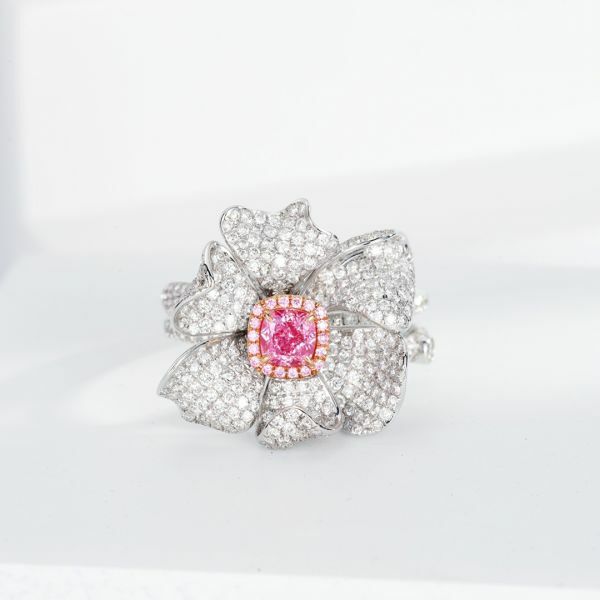 富貴人間雙生花粉鑽戒指