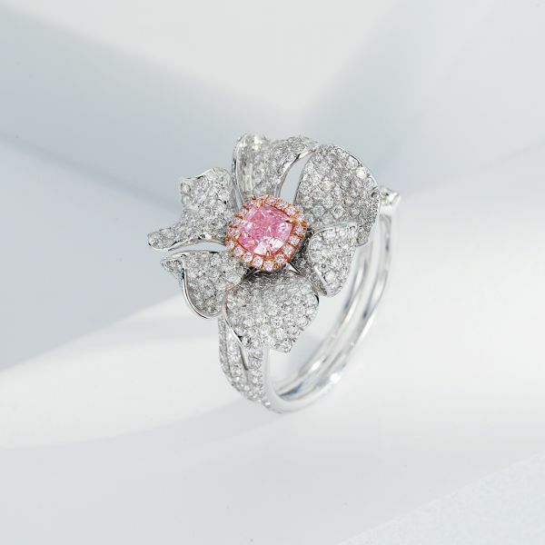 富貴人間雙生花粉鑽戒指