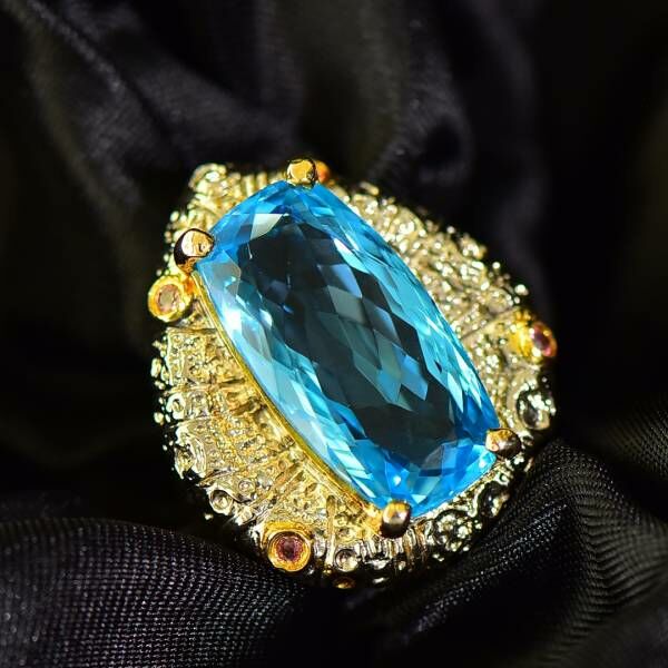 (11.18E)限量特價 18k真金真鑽 瑞士藍托帕石戒指 送證書