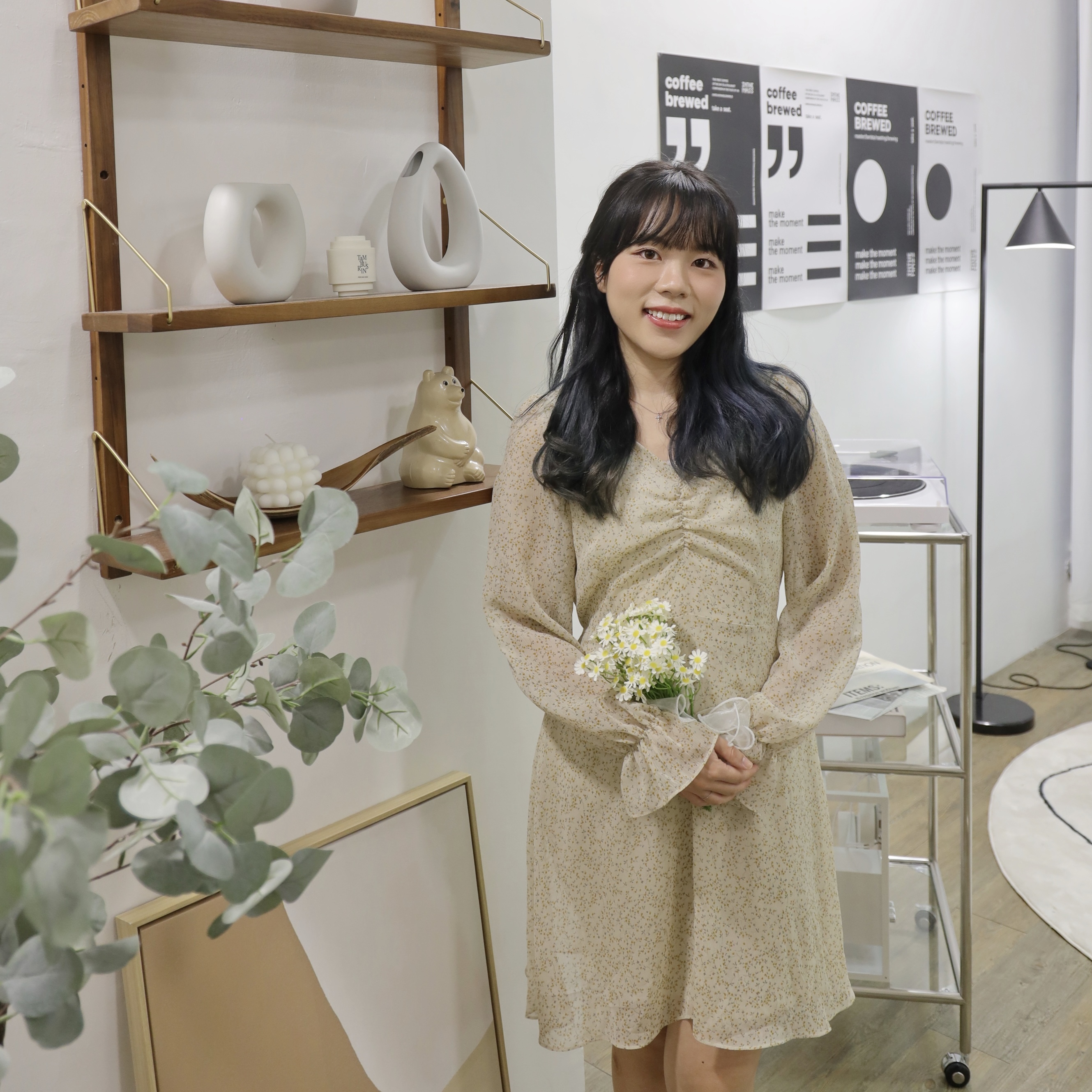 ✨ ||OPS177||抓胸荷葉手袖點點枝花連身裙