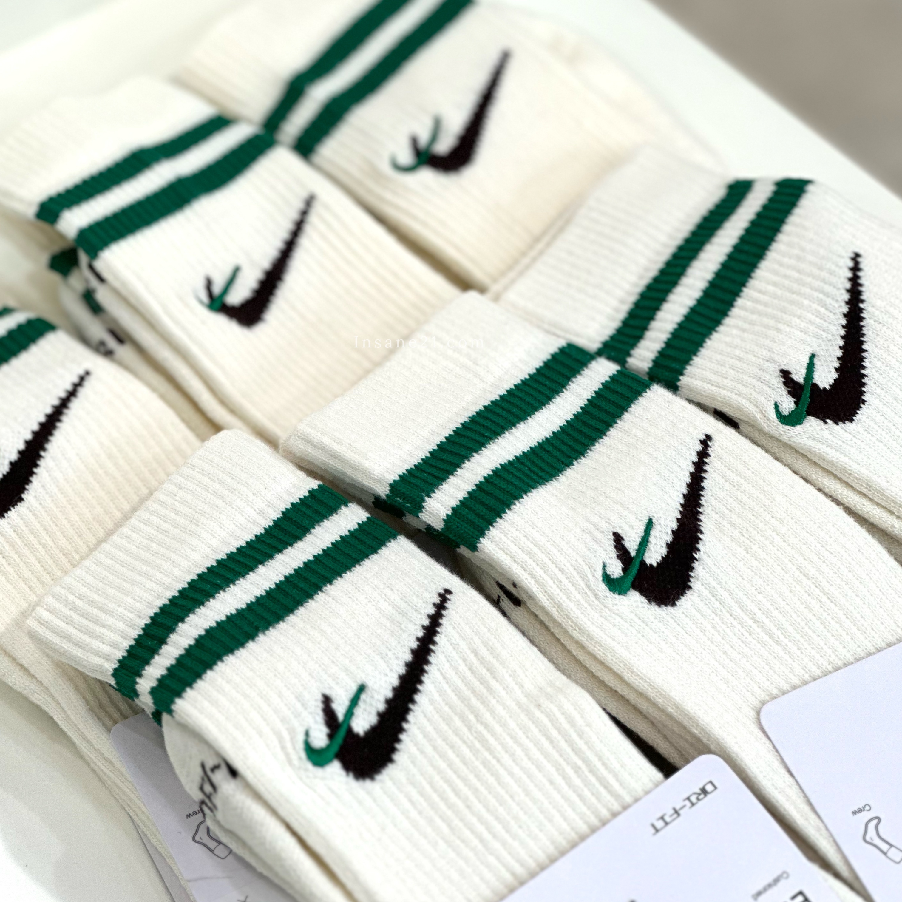 NIKE EVERYDAY PLUS CUSHIONED 透氣 米白綠 雙勾 刺繡 復古 長襪 DQ9165-133