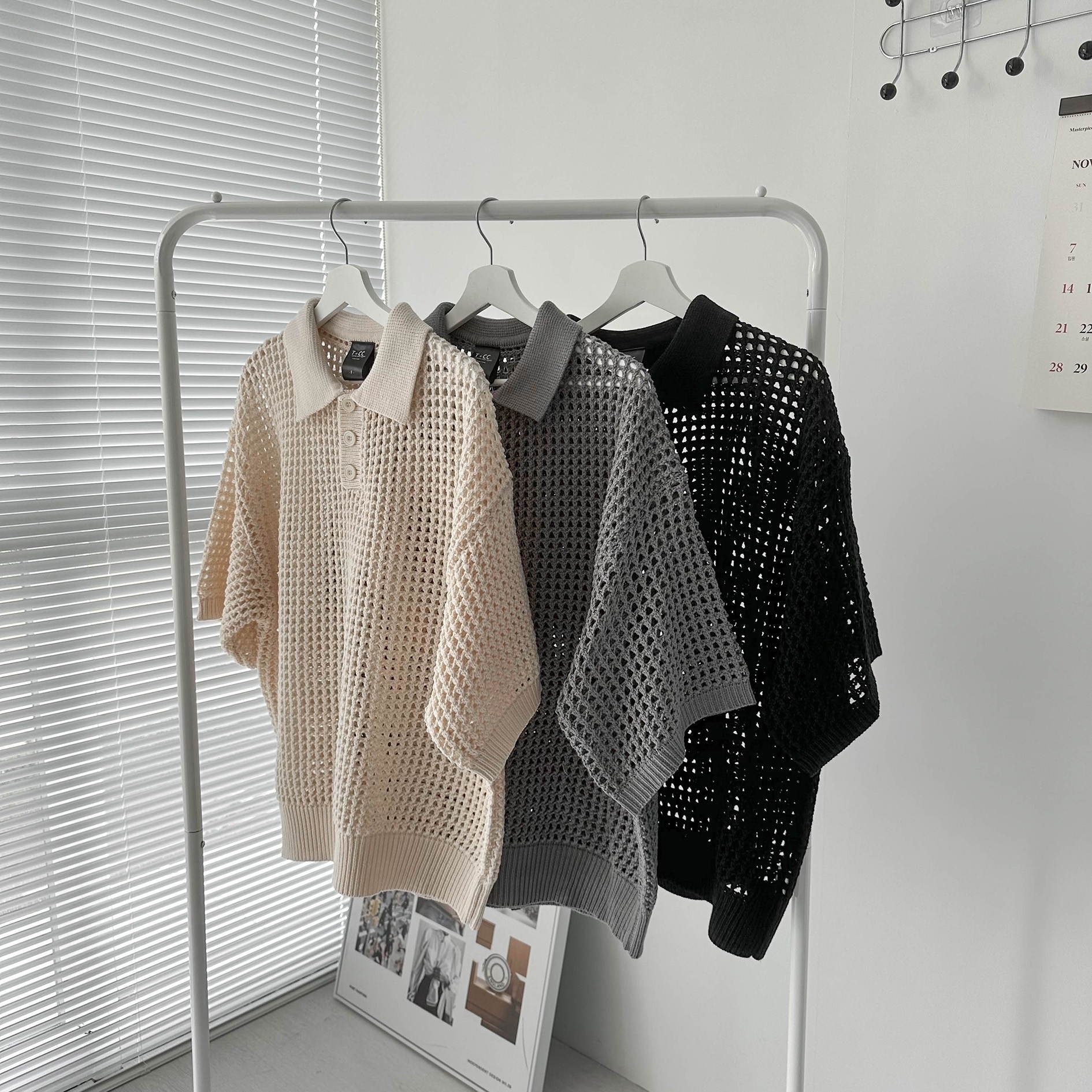 韓國簍空洞洞針織POLO衫 3919