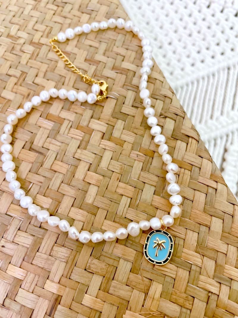 珍珠椰子樹水藍項鍊