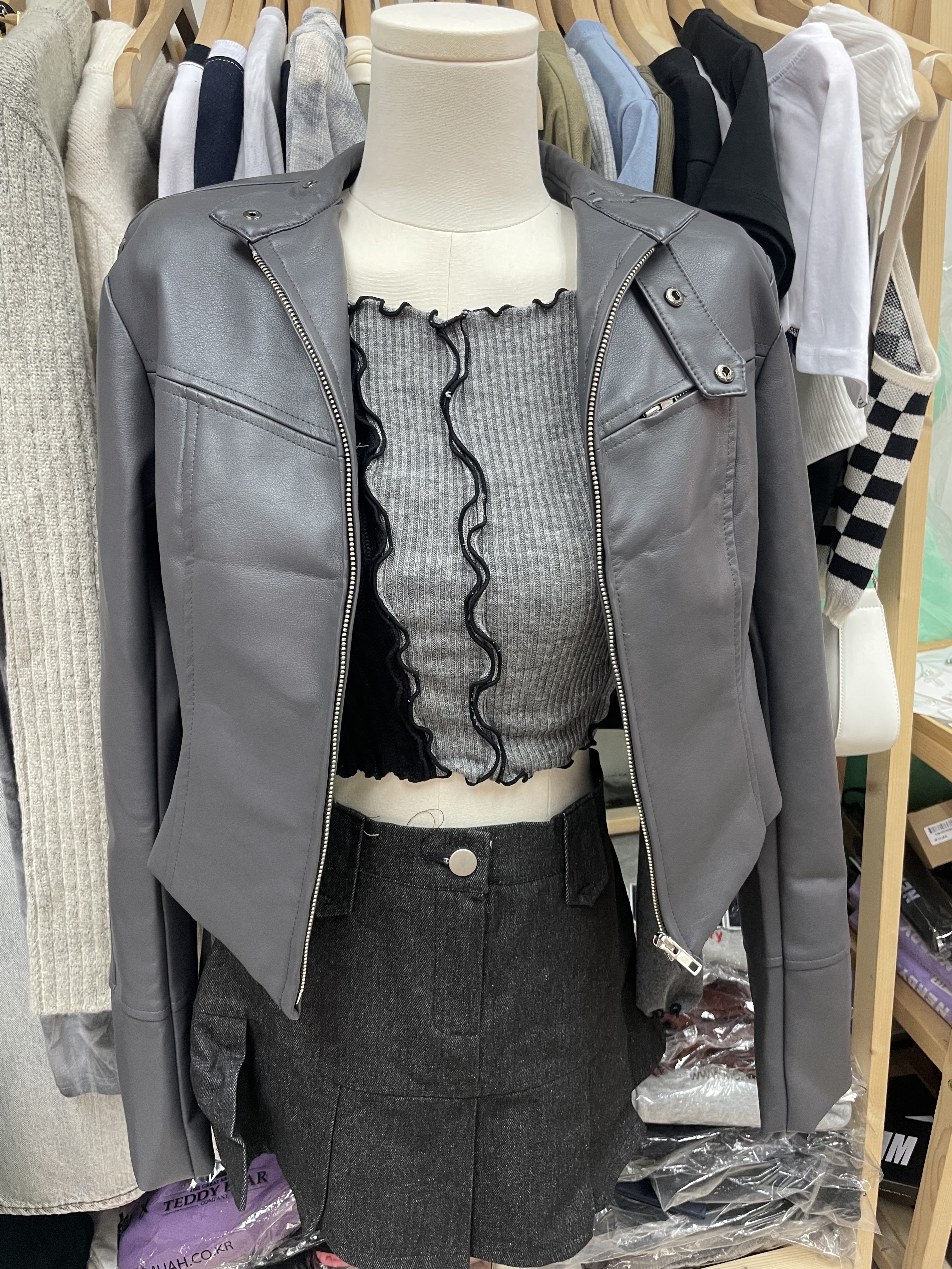 KR J LEATHER JACKET (GREY)