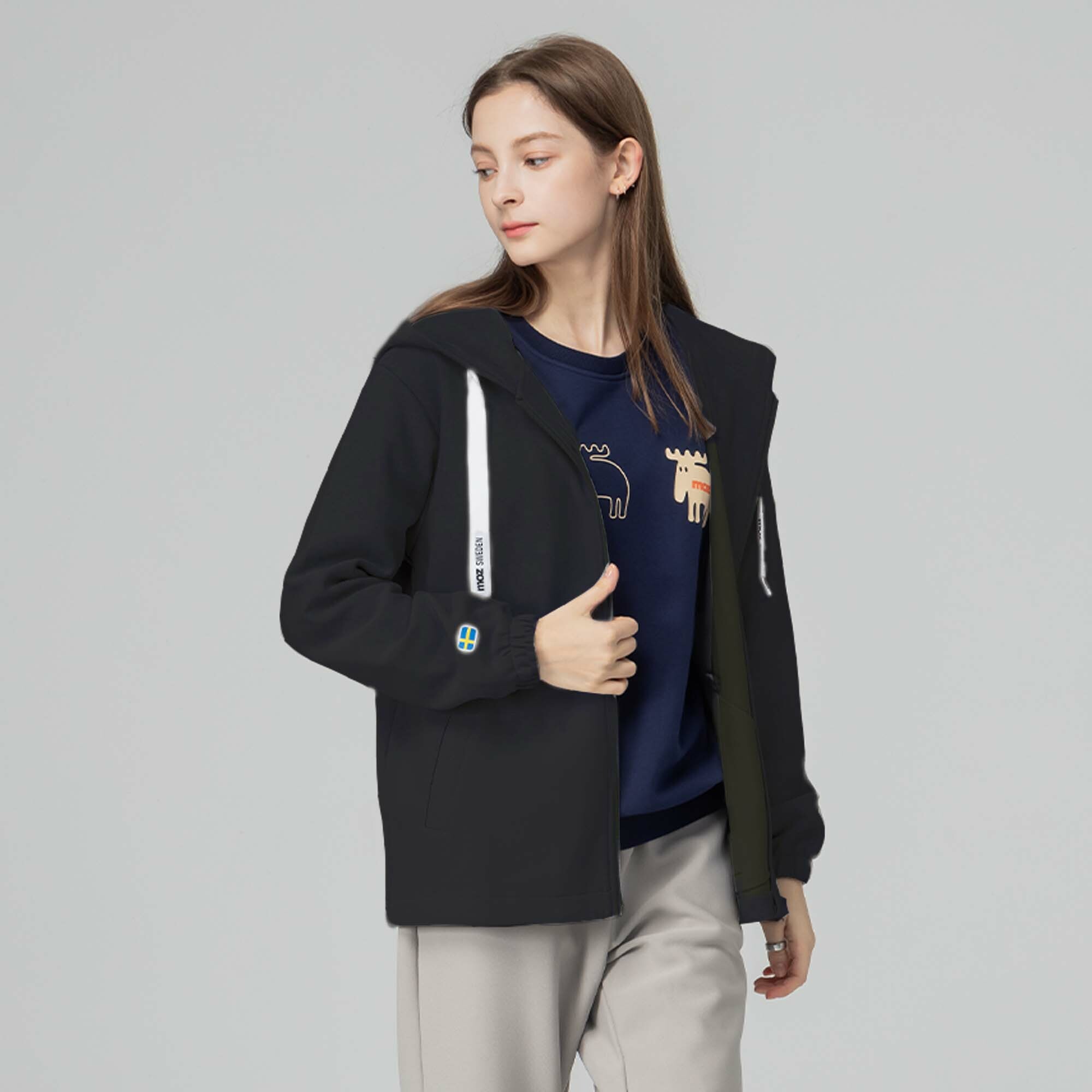 moz瑞典 駝鹿 微刷毛科技複合外套(積雲灰)男女共款