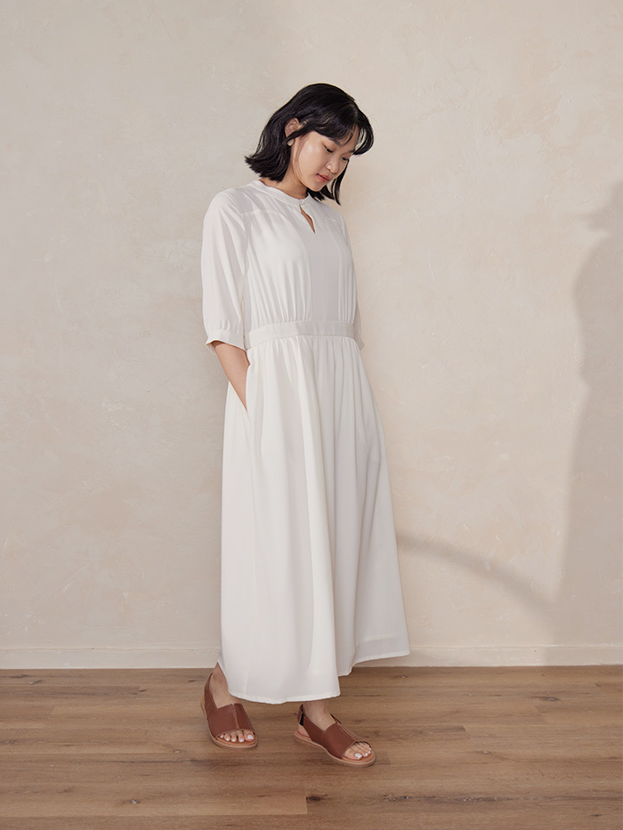 時間旅人領釦七分袖洋裝-此時此刻