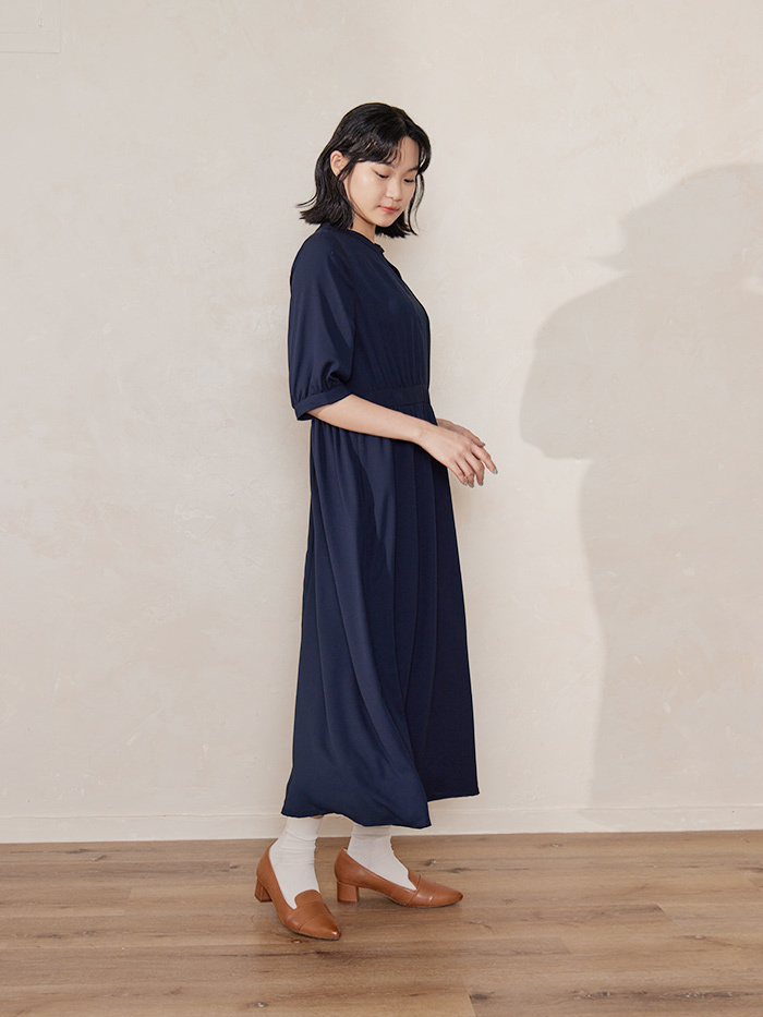 時間旅人領釦七分袖洋裝-永恆
