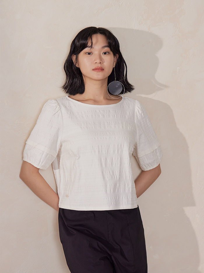 千層樹拼接奶油上衣-奶油樹