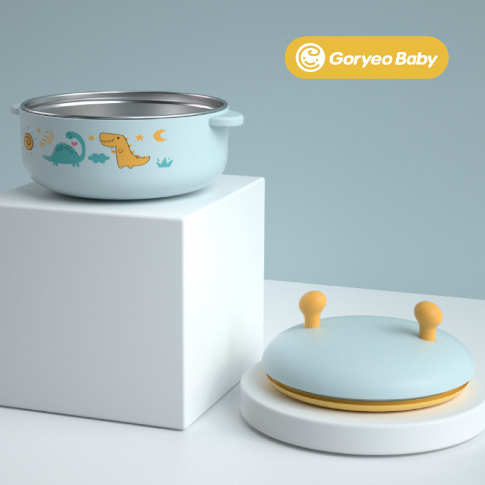 #【Goryeobaby】 恐龍316不銹鋼兒童平碗/粉藍/300ml