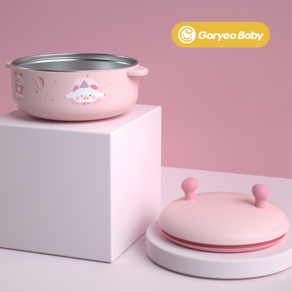 #【Goryeobaby】 小豬316不銹鋼兒童平碗/粉紅/300ml