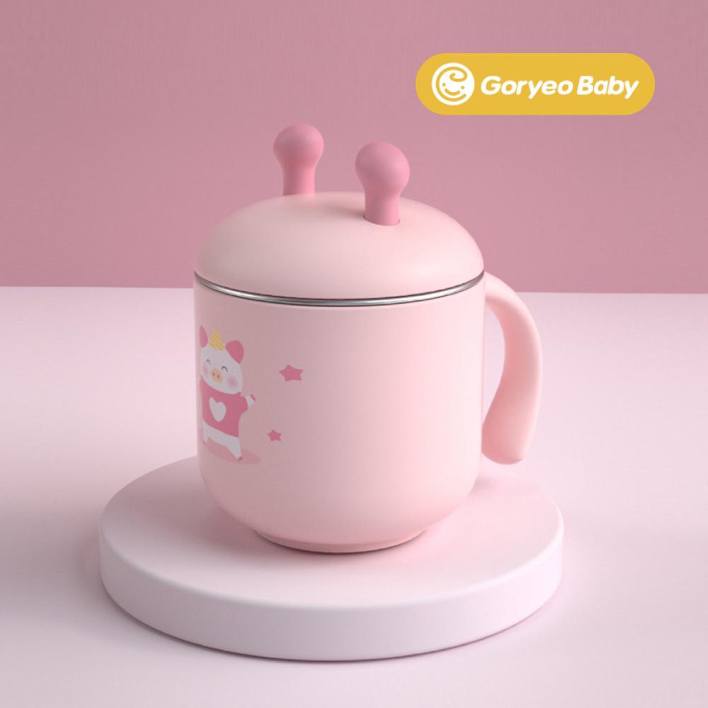 #【Goryeobaby】 小豬316不銹鋼兒童水杯/粉紅/220ml