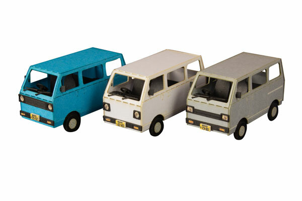 1/80 Scale Paper kit Town Corner Accessory Series kei van(white/blue/silver)