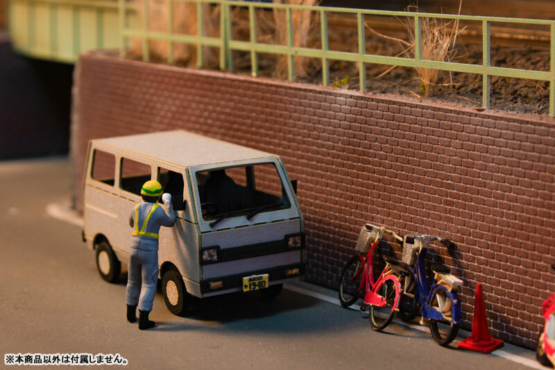 1/80 Scale Paper kit Town Corner Accessory Series kei van(white/blue/silver)