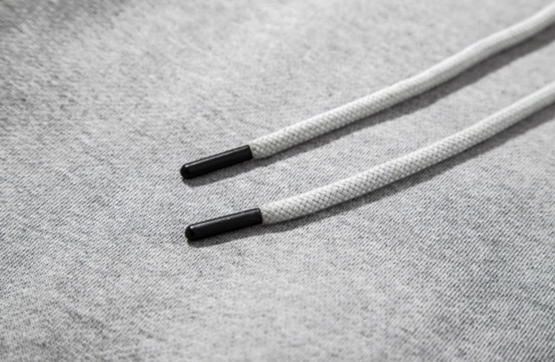 美式休閒素面內刷毛帽T麻灰抽繩細節照