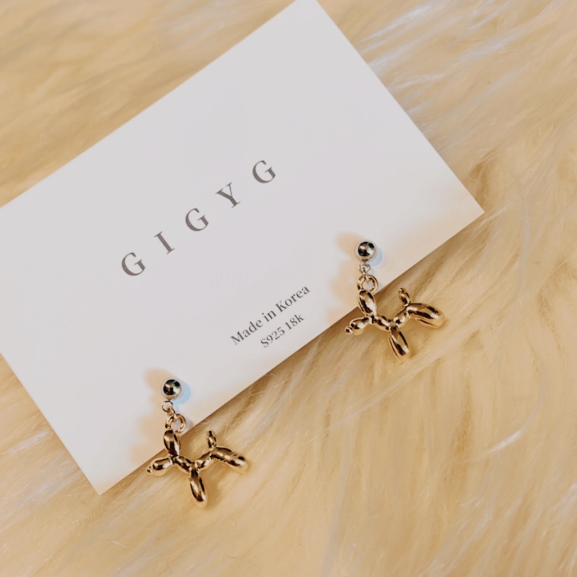 金銀撞色 高級立體小狗狗耳釘墜