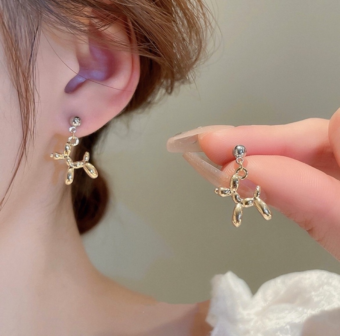 金銀撞色 高級立體小狗狗耳釘墜