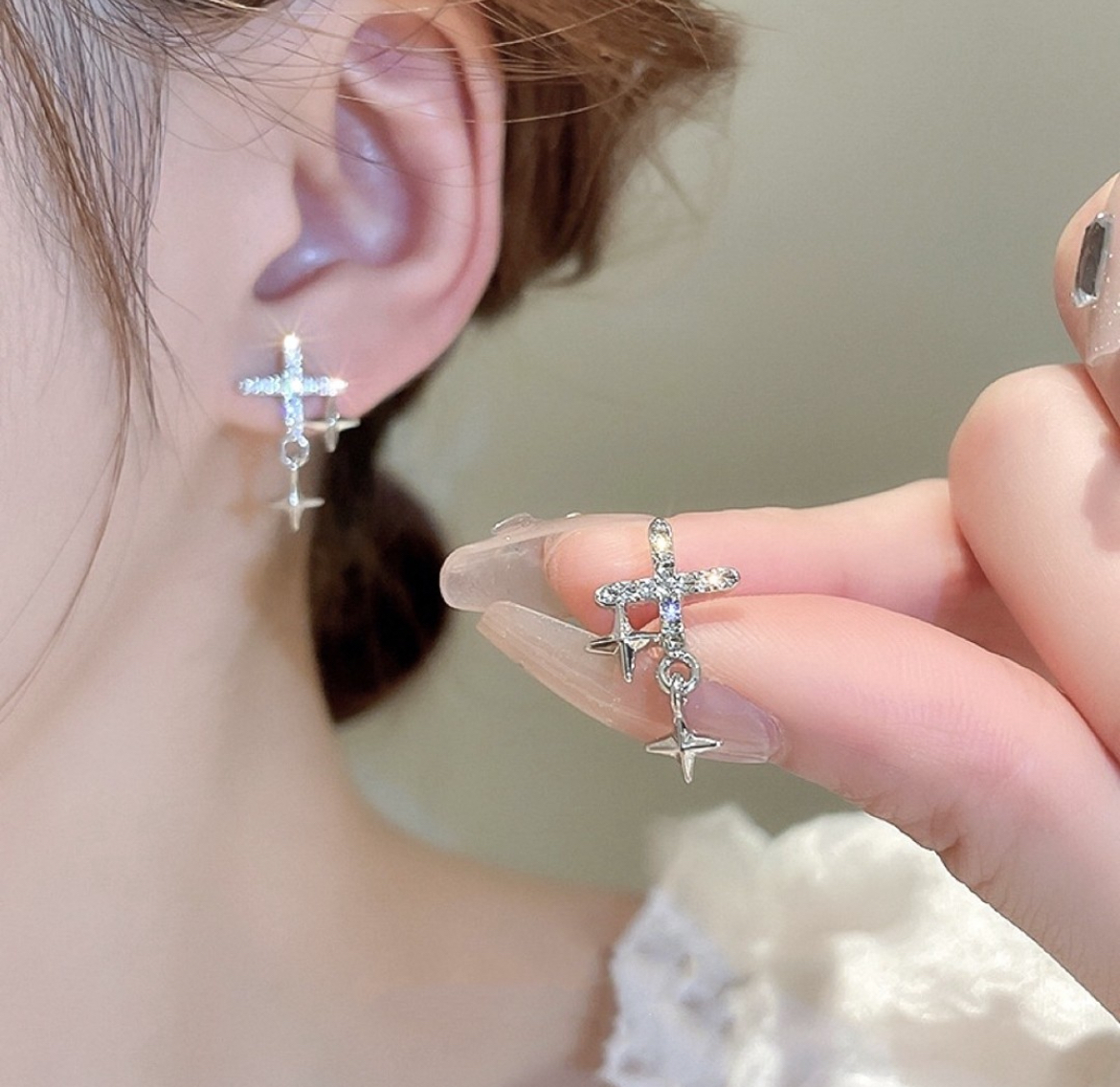 銀鑽四芒星小墜