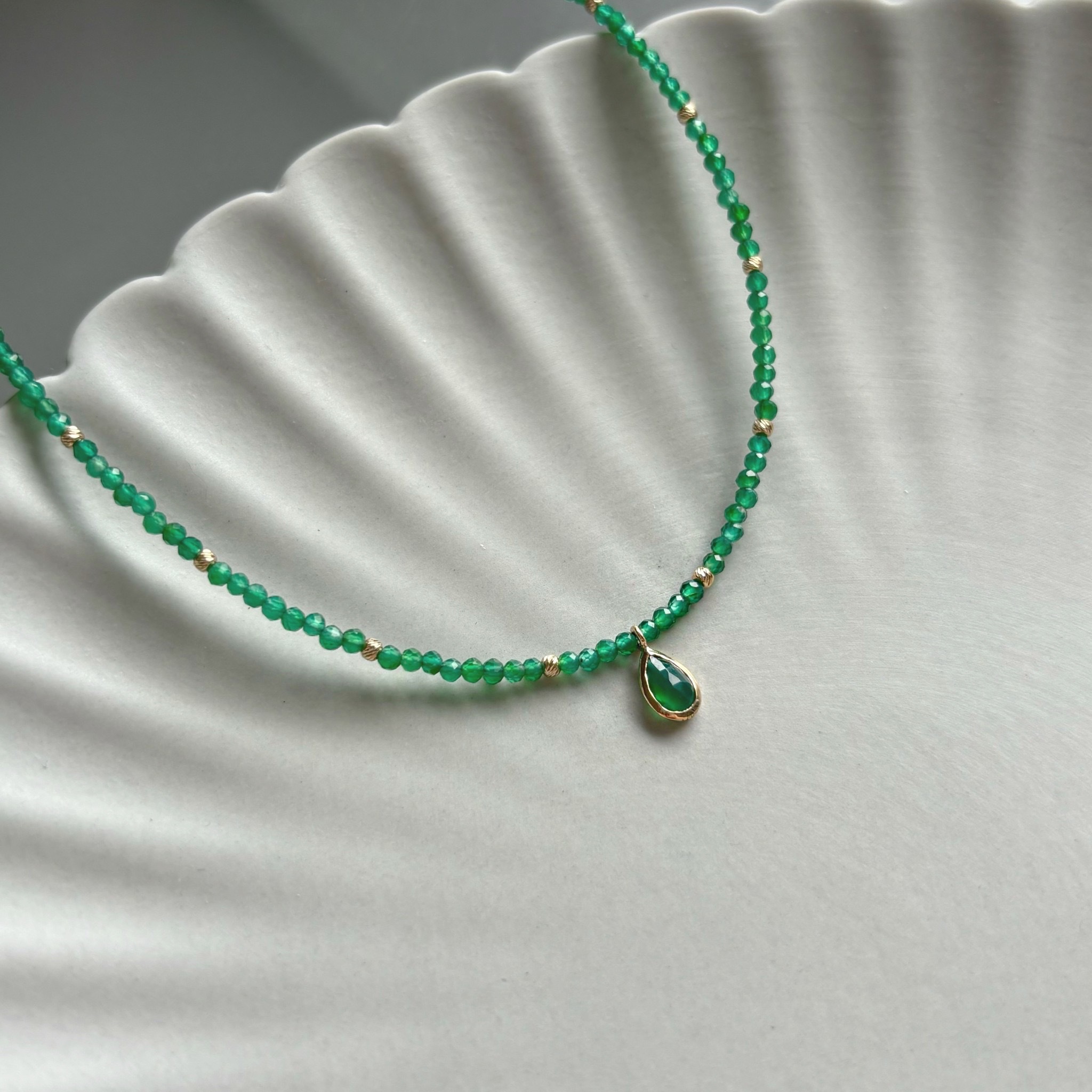 14k綠瑪瑙cutting ball水滴項鍊