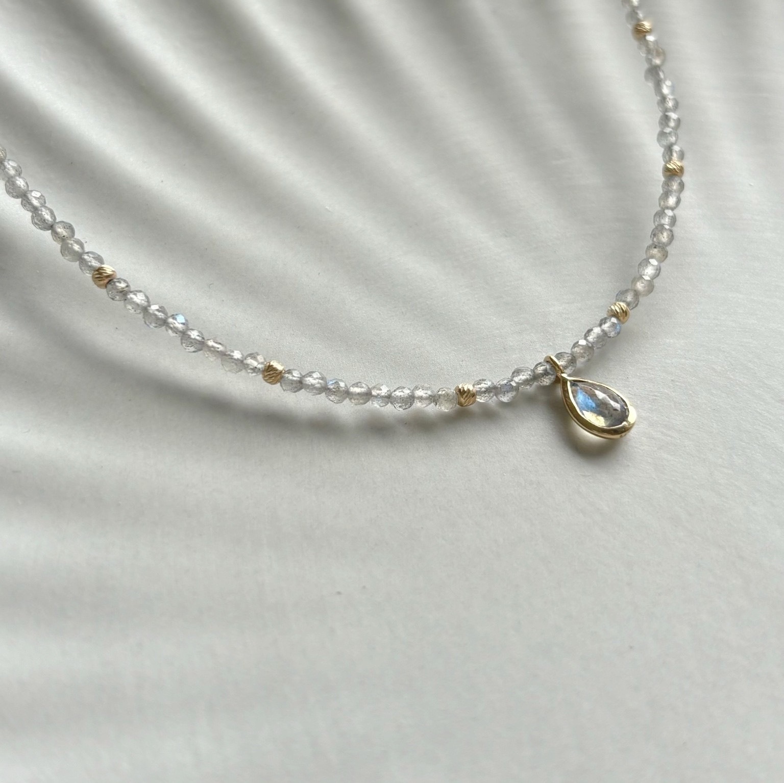 14k拉長石cutting ball水滴項鍊