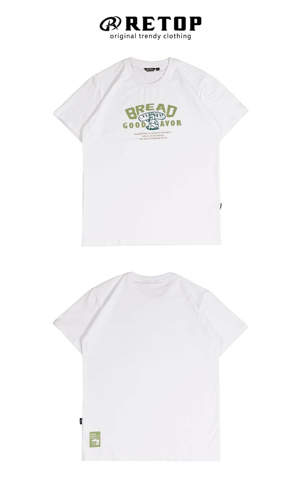 RETOP 萊卡系列 手繪烘焙熊涼感萊卡圓領T 白