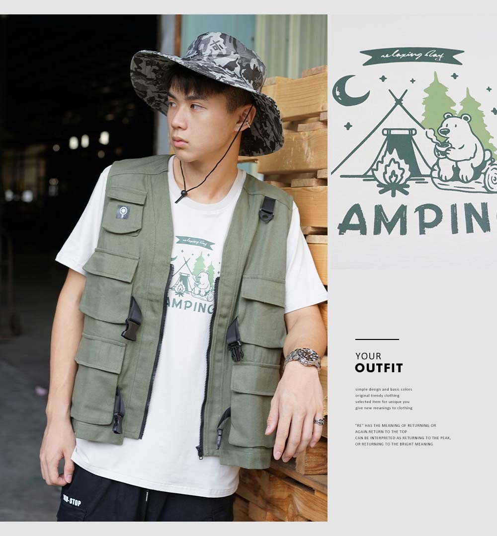 RETOP 萊卡系列 森活露營熊涼感萊卡圓領T 褐灰