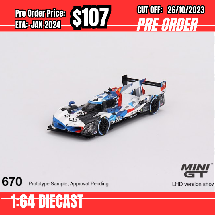 PO-$107 * Mini GT * 1:64 #670 BMW M Hybrid V8 GTP #24 BMW M Team RLL  2023 IMSA Daytona 24 Hrs LHD [OD13/10]
