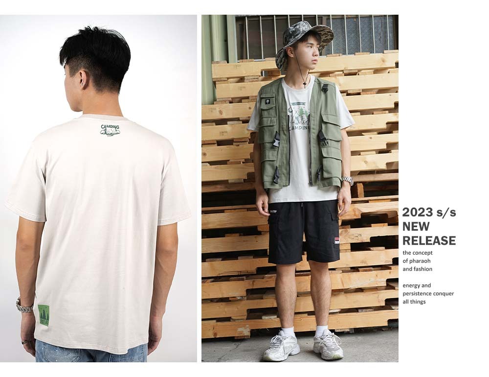 RETOP 萊卡系列 森活露營熊涼感萊卡圓領T 褐灰