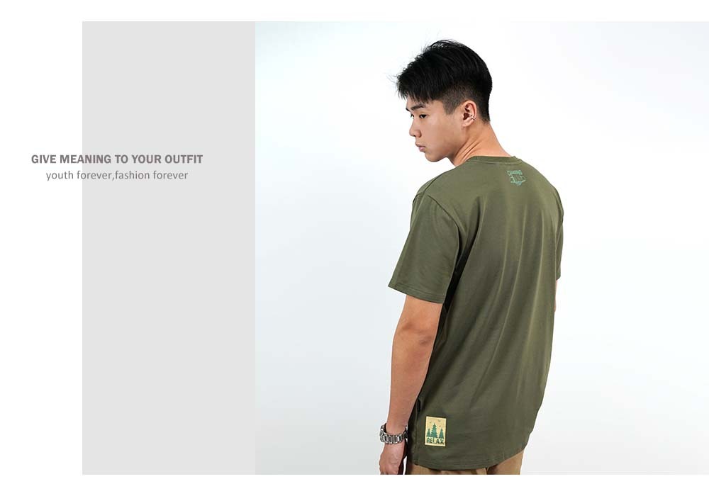 RETOP 萊卡系列 森活露營熊涼感萊卡圓領T 軍綠