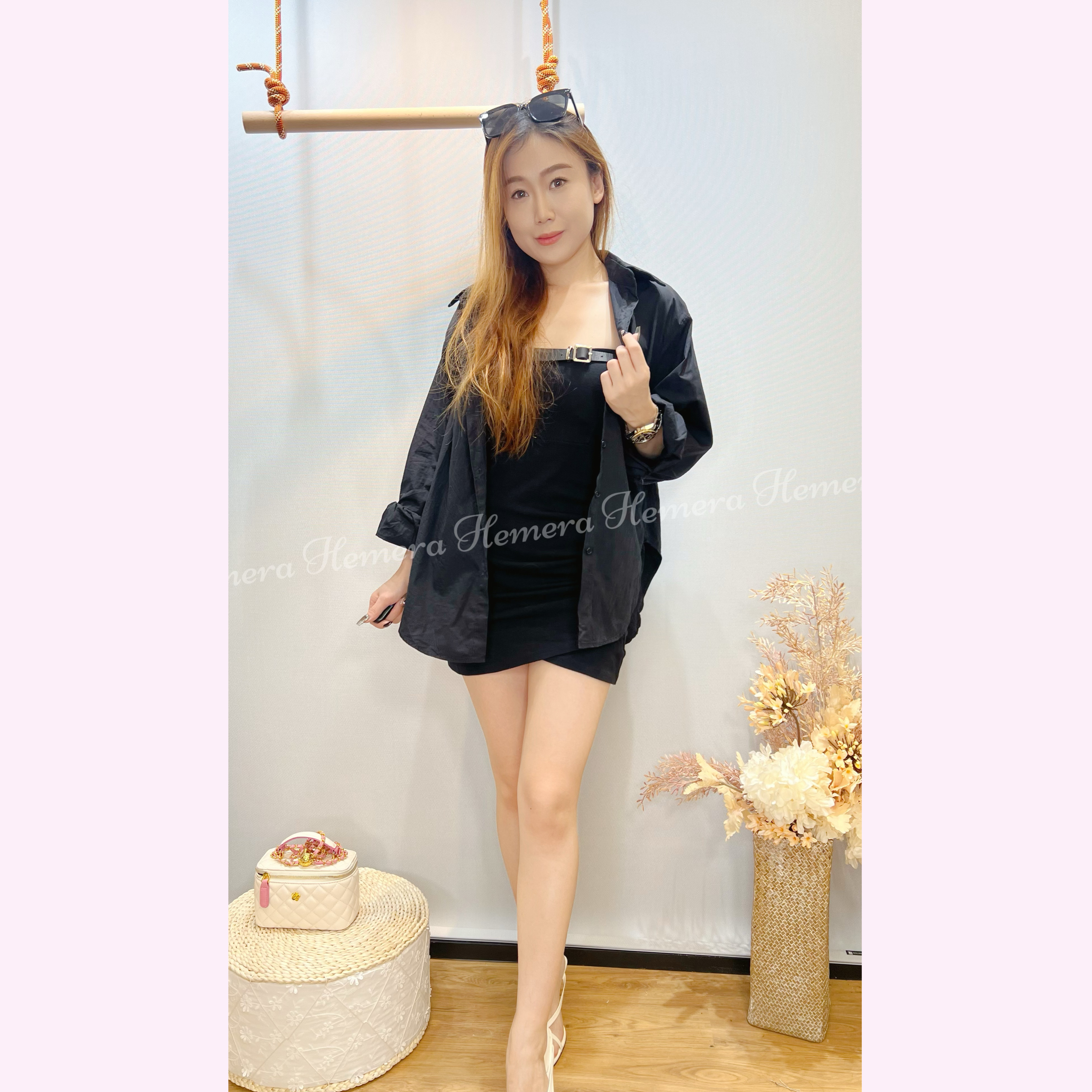 ST23W1016 心形胸棉質連身裙加後開叉POLO領外套