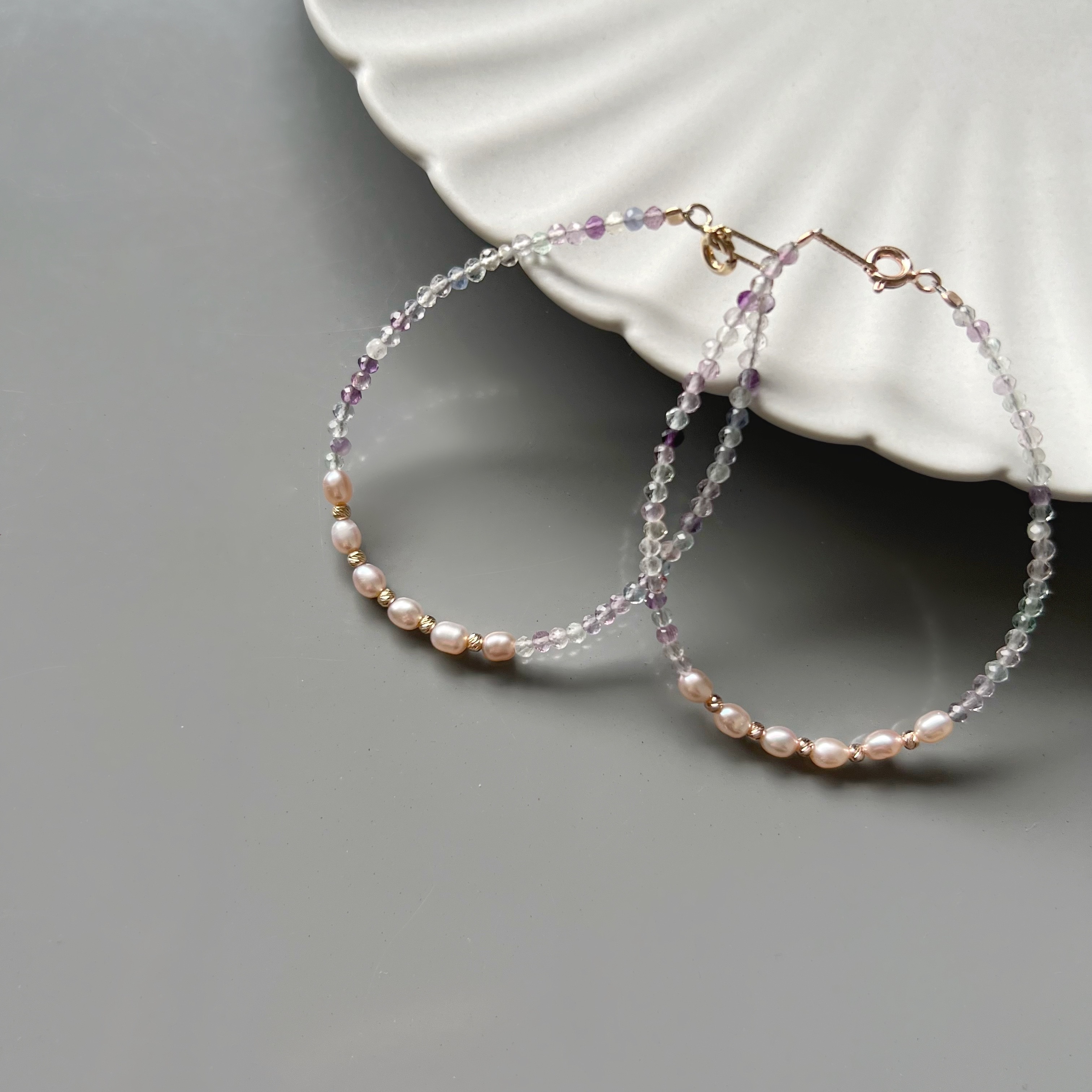 14k螢石米粒手環