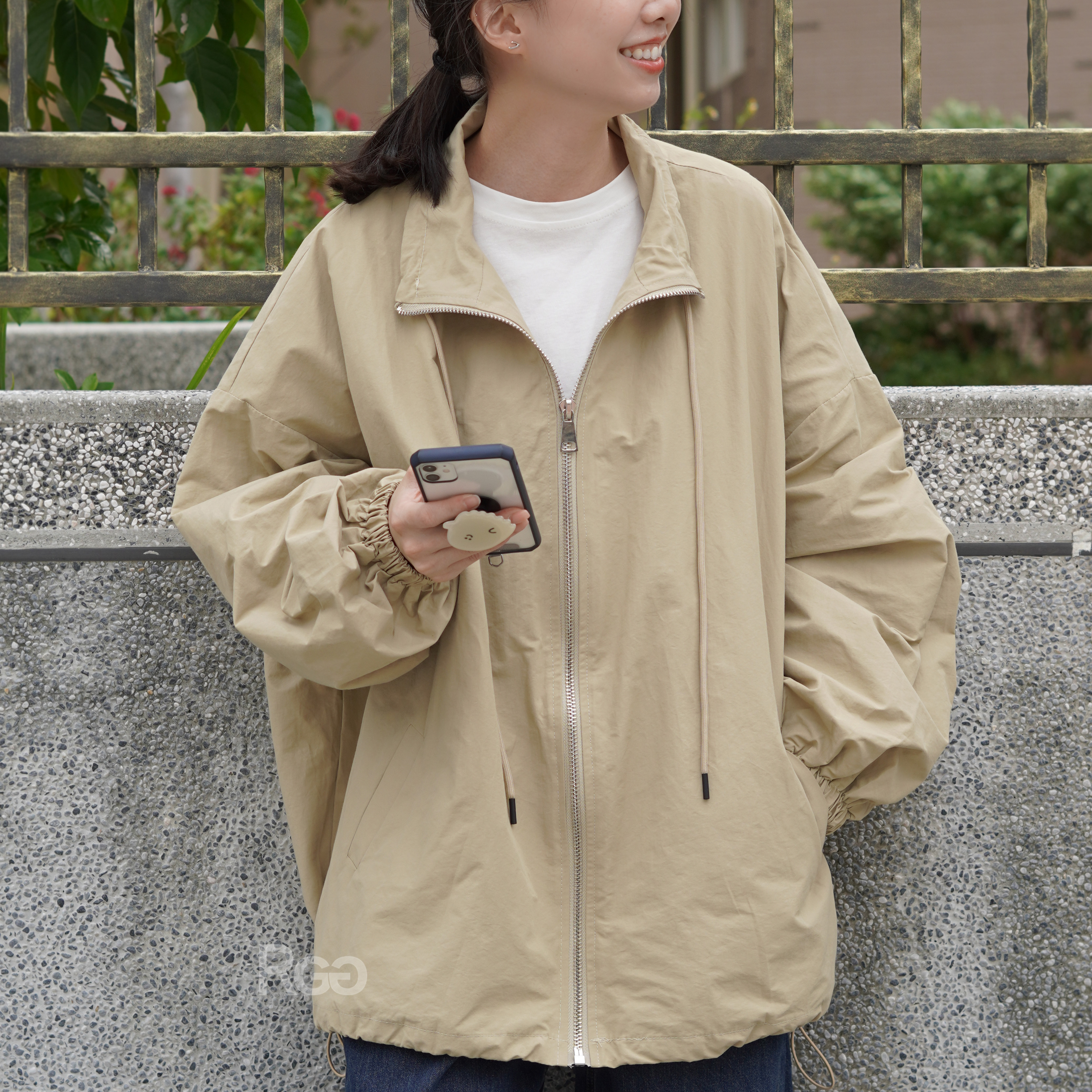 #2223 寬版風衣拉鍊外套