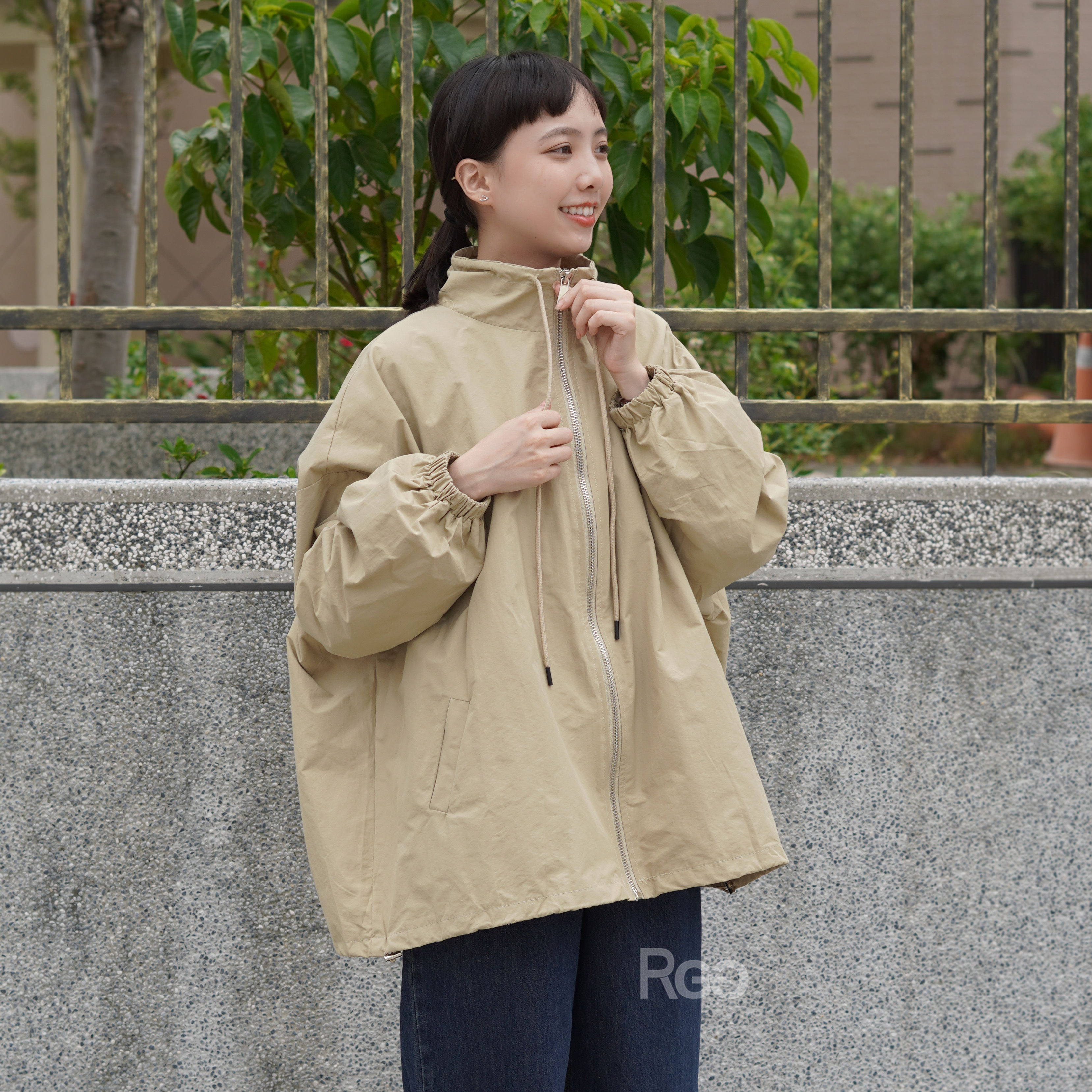 #2223 寬版風衣拉鍊外套