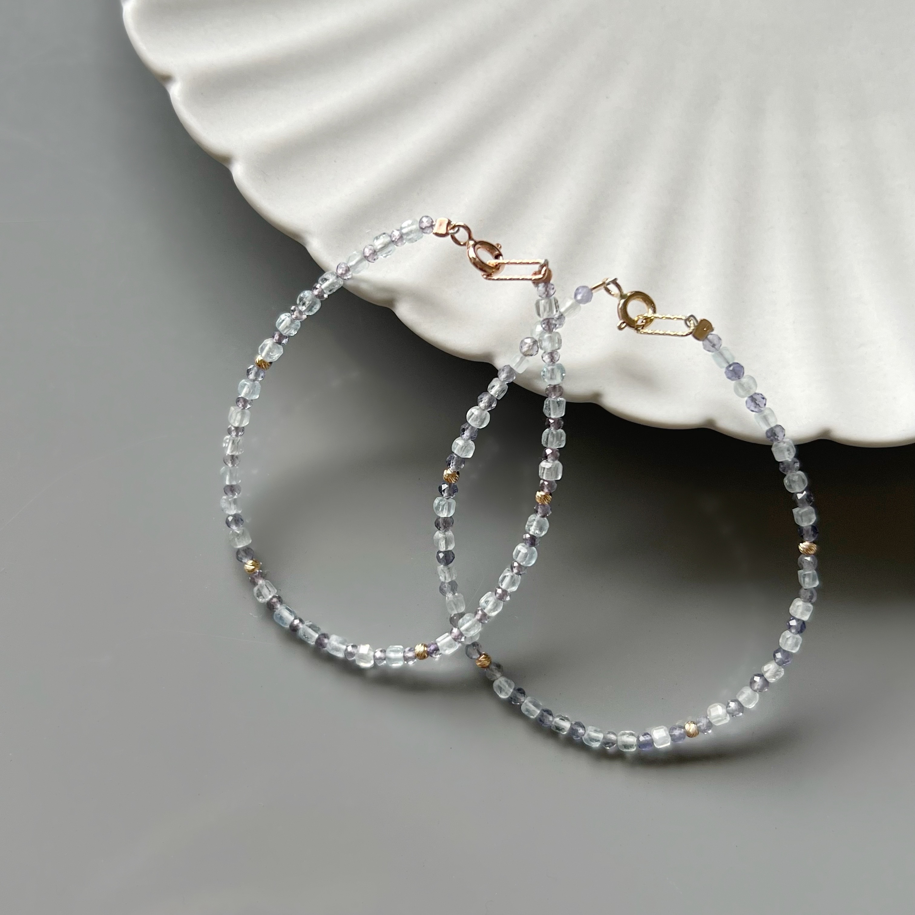 14k藍紫冰晶手工手環