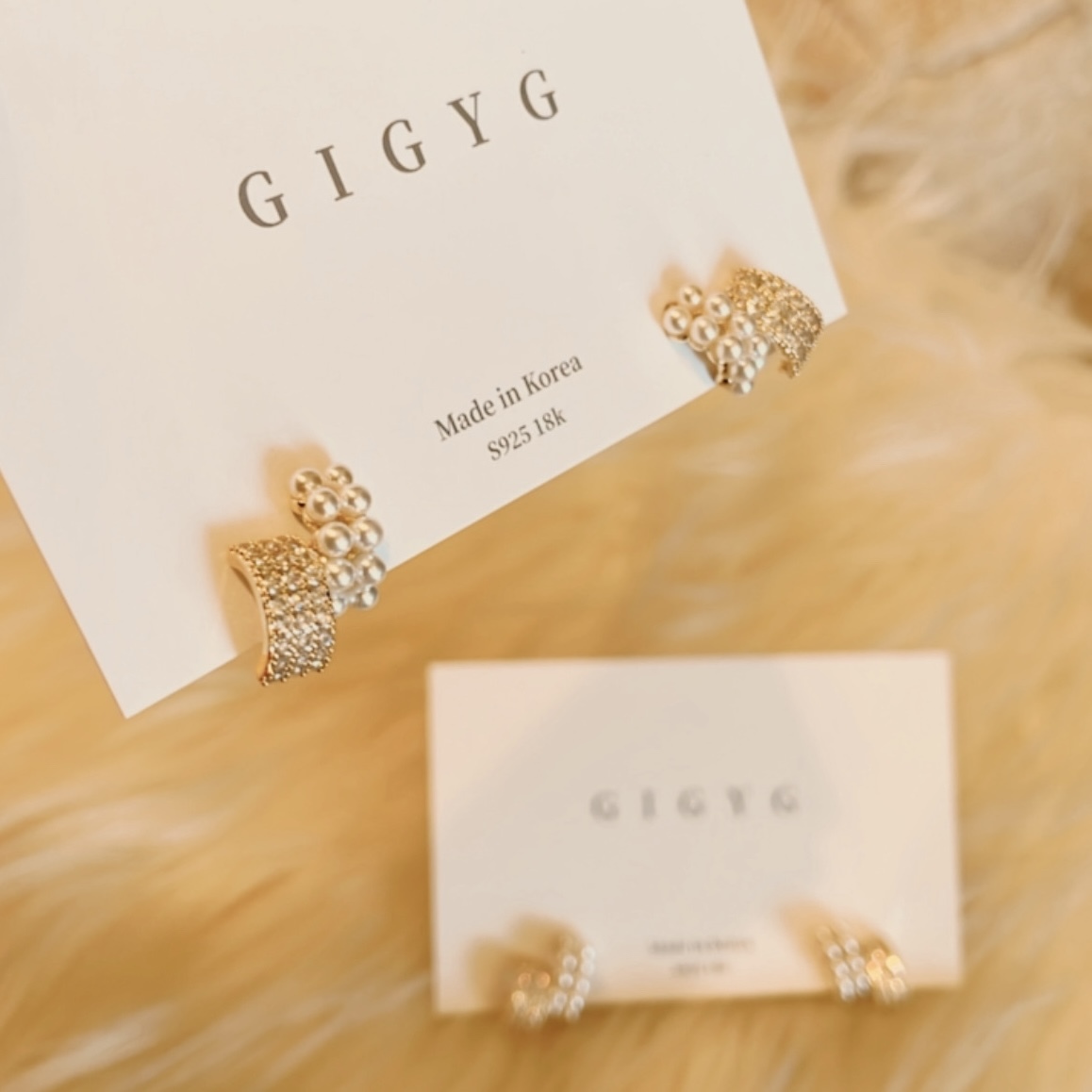 法感白金珍珠鑽”片耳釘