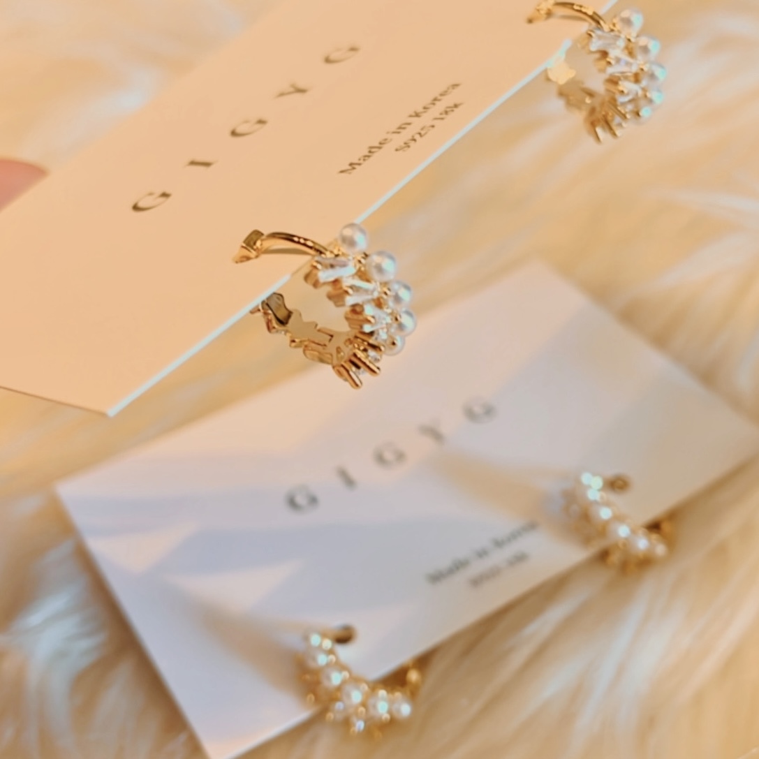 高級白金鑽 麥穗珍珠耳扣釘