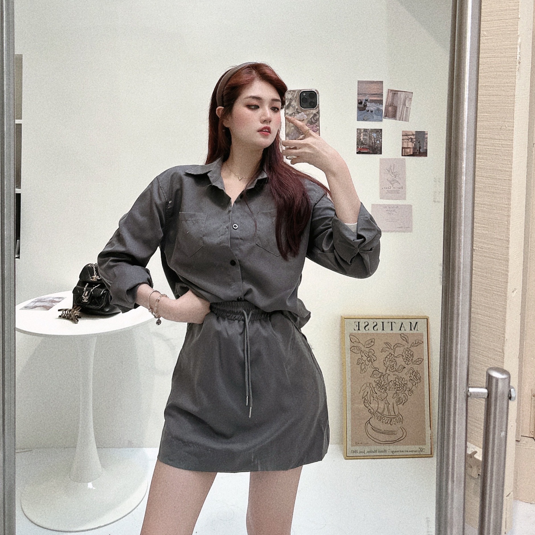 百搭休閒襯衫短裙套裝/二色